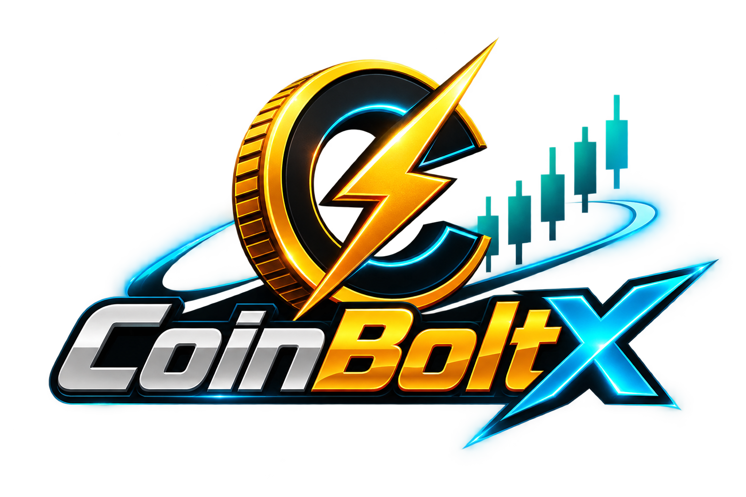 CoinBoltX gold lightning bolt and cyan trading emblem